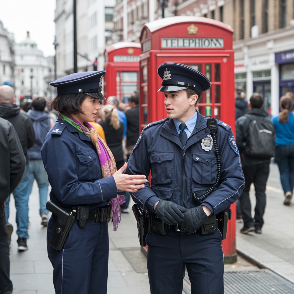 Metropolitan police officers on patrol in Central London.