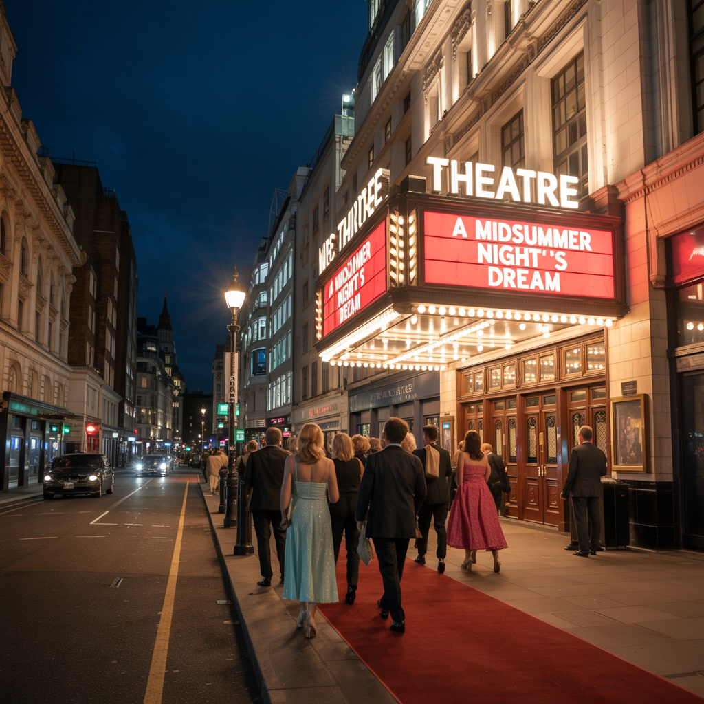A vibrant shot of London's West End theatre district at night.