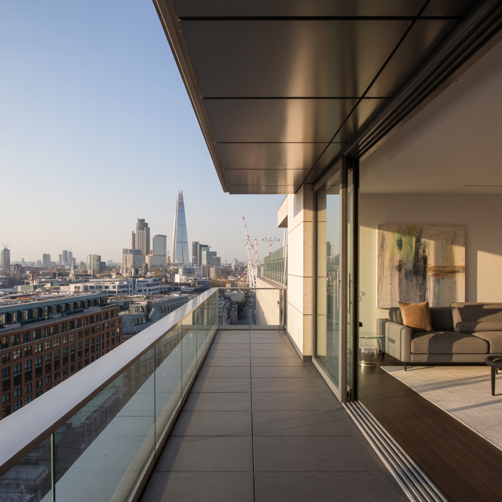 The view from a modern apartment overlooking the city.
