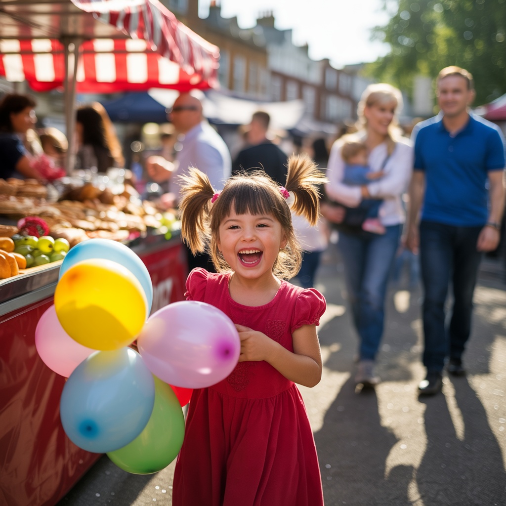 A lively outdoor community festival or street fair.